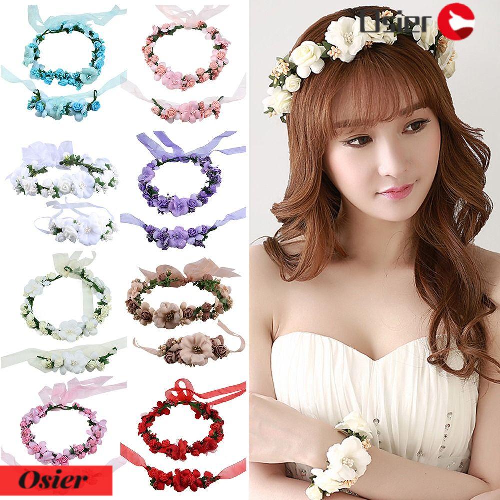 OSIER1 Vòng Hoa Hướng Dương Màu Vàng Nhiều Màu Sắc Dùng Làm Đạo Cụ Chụp Ảnh Cô Dâu