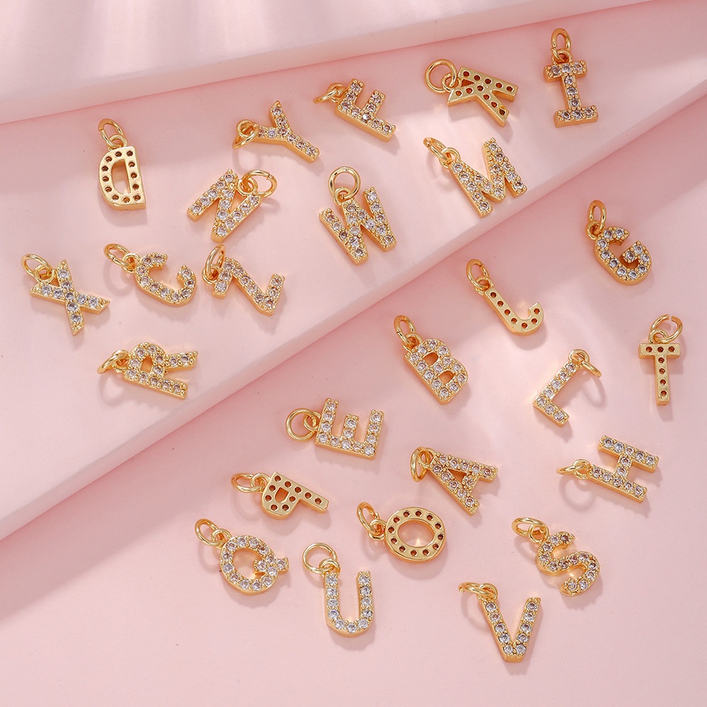 Mặt Dây Chuyền / Bông Tai Mạ Vàng 14k Đính Đá Zircon In Chữ Cái Tiếng Anh Màu Sắc 26K diy