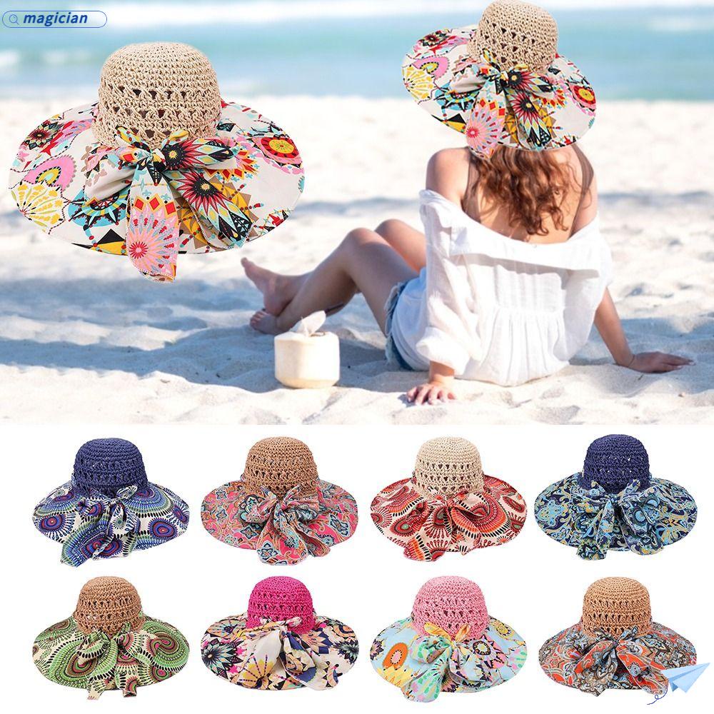 MAG Nón Cối Rộng Vành Hoạ Tiết Hoa Phong Cách Bohomian