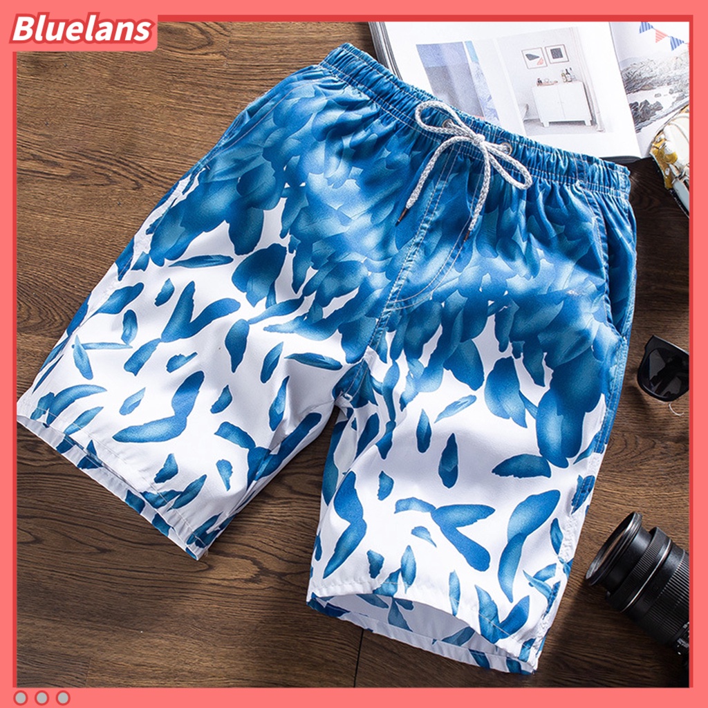 [BLS] Quần Đùi Đi Biển Dáng Rộng Eo Co Giãn In Hình Lông Vũ Nhiều Màu Sắc Mùa Hè