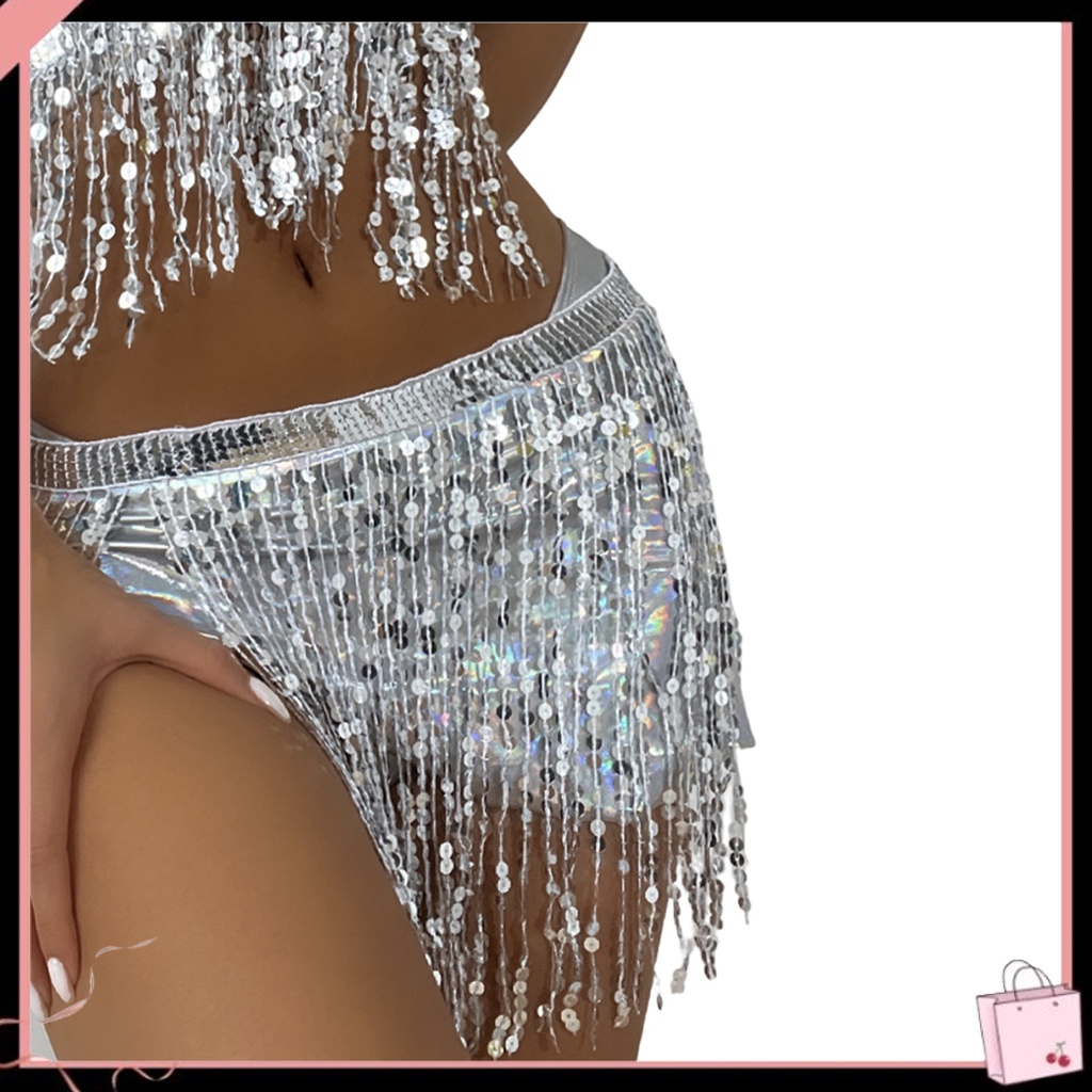 Bộ Đồ Bơi 3 Món Màu Trơn Hở Lưng Phối Tua Rua Và Kim Sa Lấp Lánh