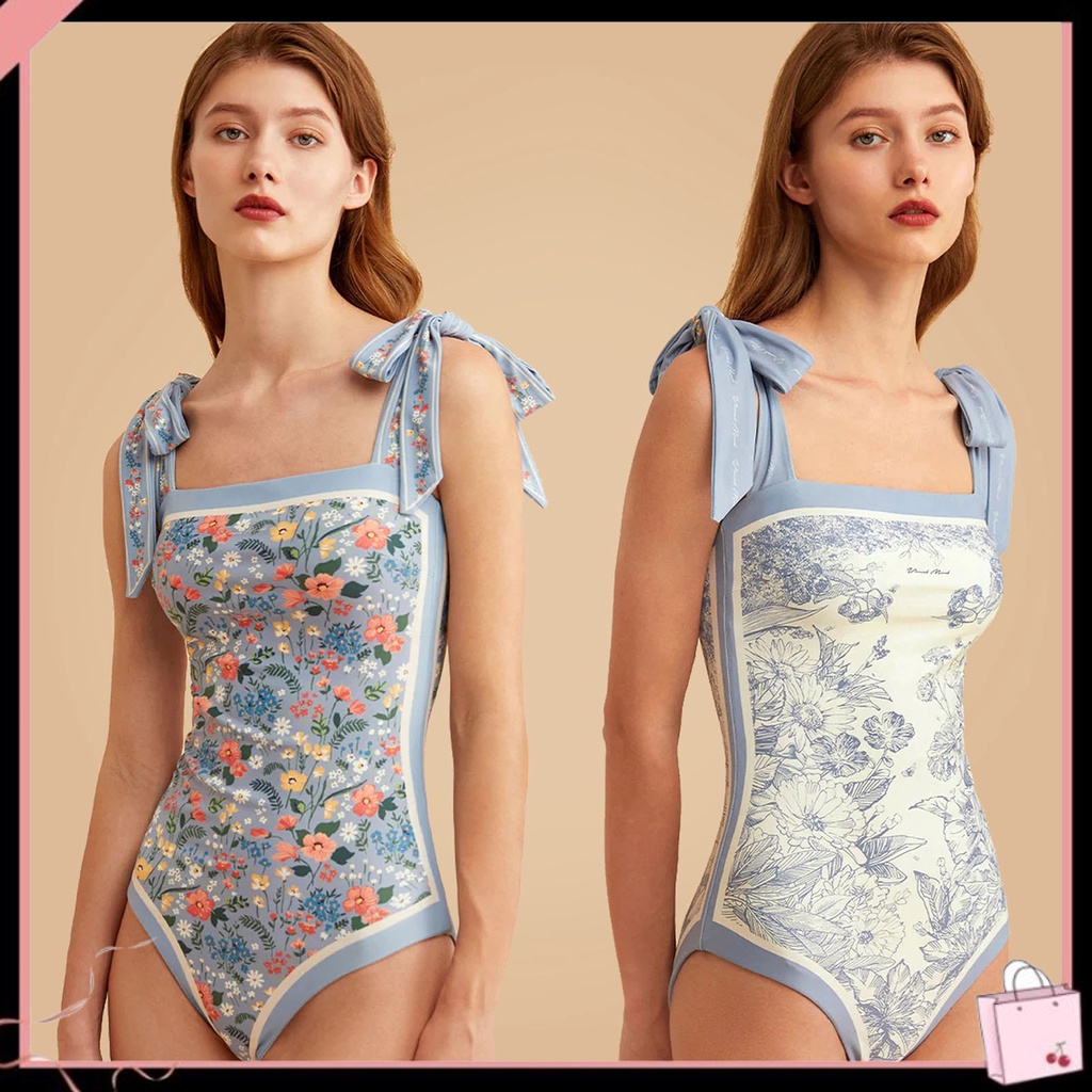 {Soltweter} Bộ Đồ Bơi Liền Thân Hai Mặt Cổ Vuông In Họa Tiết Hoa Có Thể Điều Chỉnh Dây Đeo Vai Phong Cách Hoàng Gia Cho Nữ