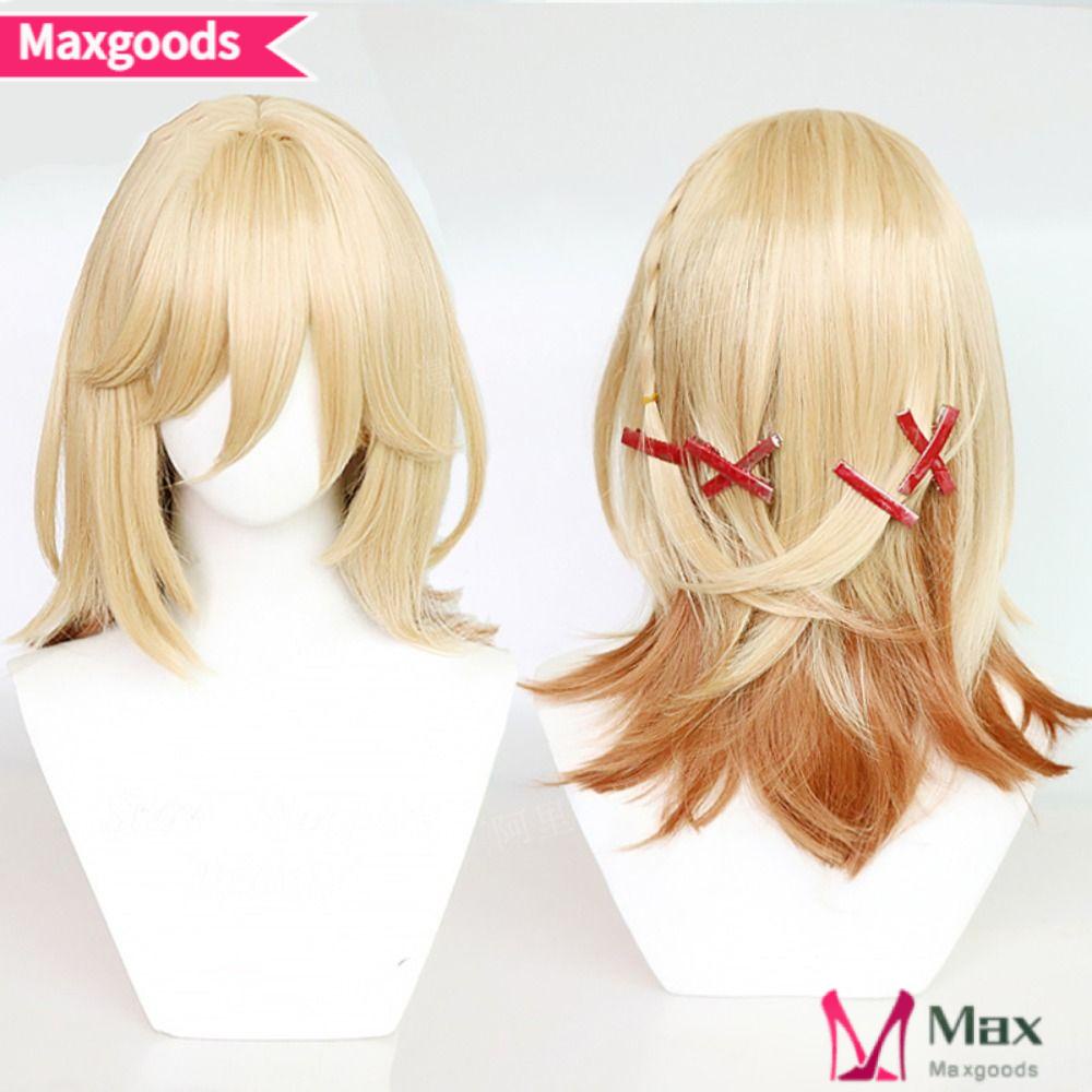 Bộ Tóc Giả Dài 50cm Màu Vàng Bằng Vải Lanh Dùng Hóa Trang Genshin Kaveh Dịp Halloween