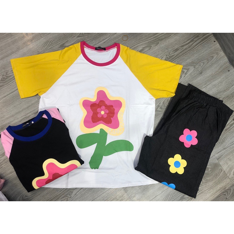Bigsize Set áo thun hoa quần jeans dài 55-95kg