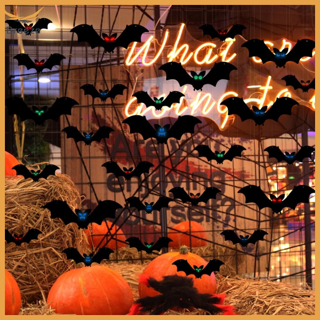 Set 12 Sticker Phát Quang Chống Nước Hình Dơi Trang Trí Halloween