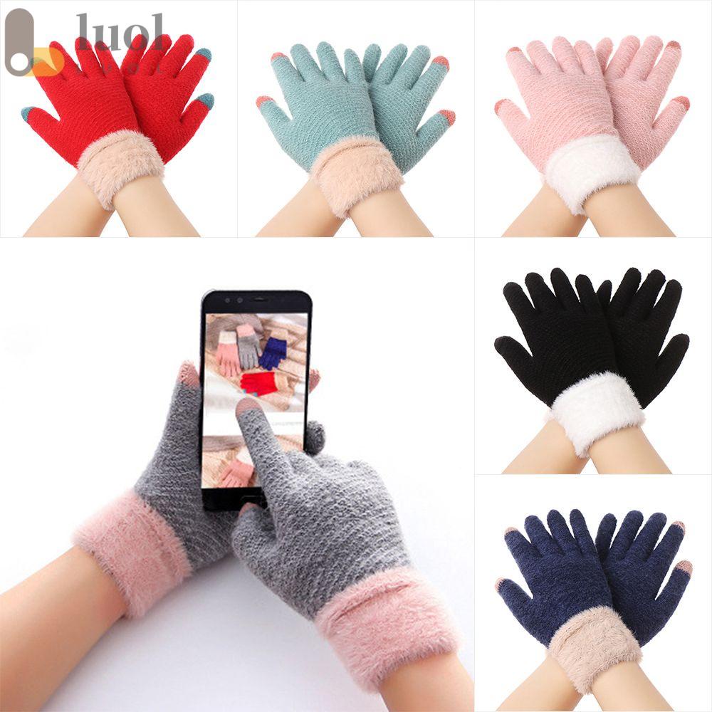LUOL Găng Tay Len Hở Ngón Giữ Ấm Mùa Đông Họa Tiết Hoạt Hình Dễ Thương