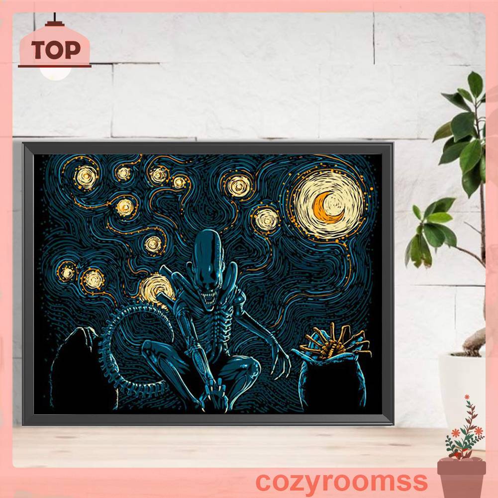 Bộ Tranh Đính Đá 5D Họa Tiết Người Ngoài Hành Tinh Độc Đáo DIY Dùng Trang Trí Nhà Cửa