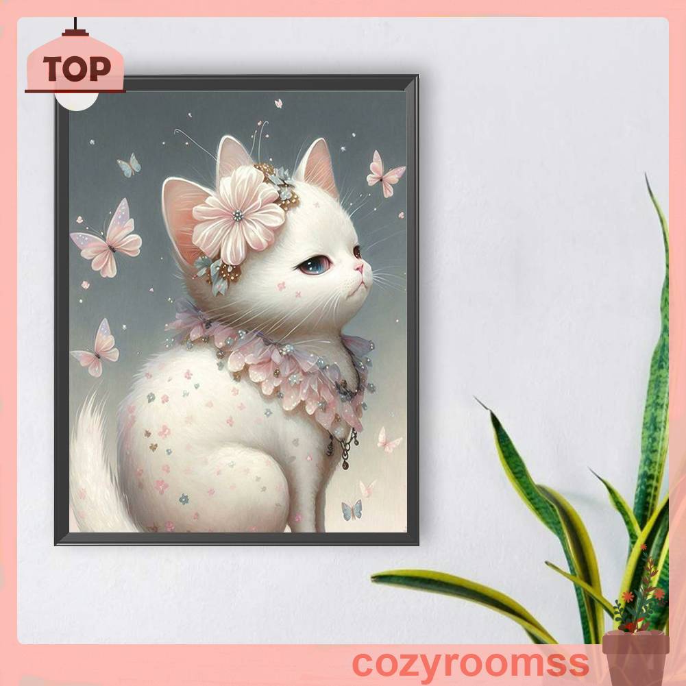 Tranh Đính Đá Kim Cương Toàn Bộ 5D DIY Hình Vẽ Mèo Trang Trí Nhà Cửa