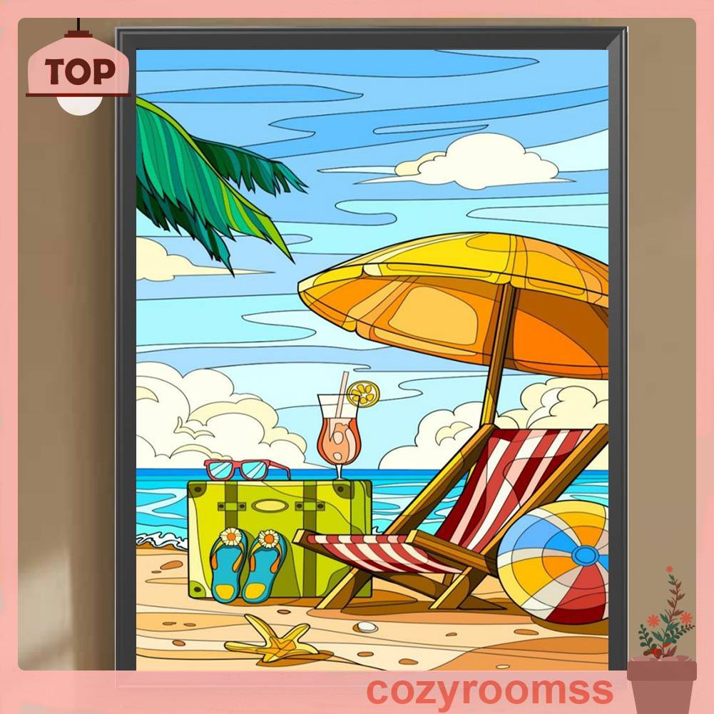 Tranh Đính Đá Kim Cương Toàn Bộ 5D DIY Hình Vẽ Ghế Bãi Biển Trang Trí Nhà Cửa