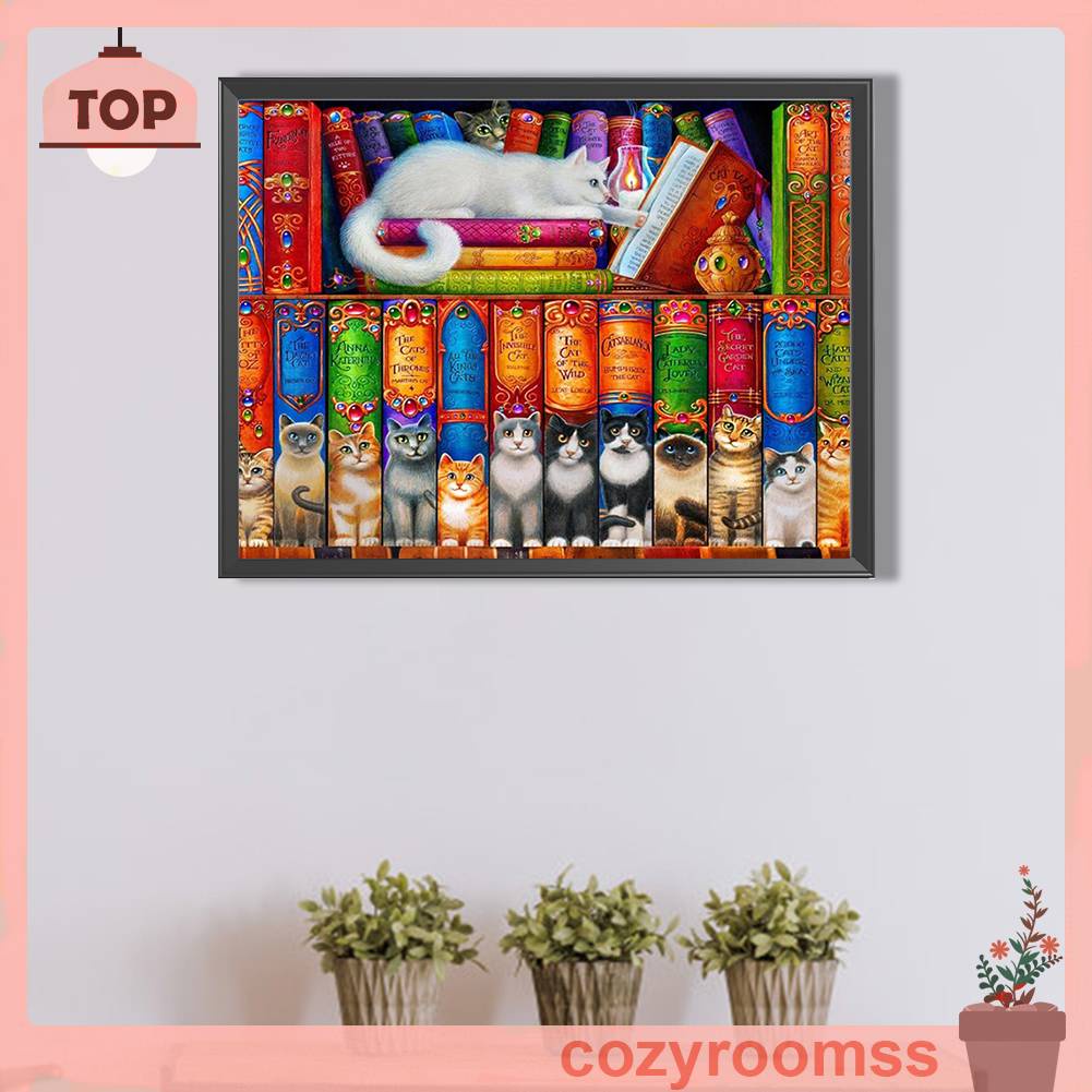 Tranh Đính Đá Kim Cương Toàn Bộ 5D DIY Hình Vẽ Mèo Trang Trí Nhà Cửa