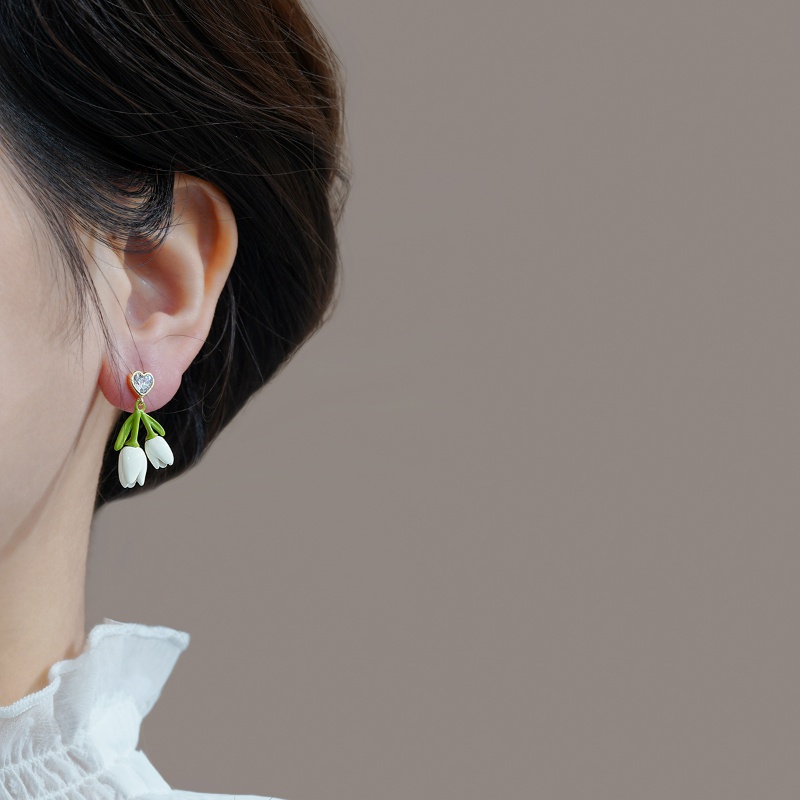 Bông Tai Dáng Dài Hình Hoa Tulip Đính Đá Thời Trang Mùa Hè Cao Cấp Cho Nữ