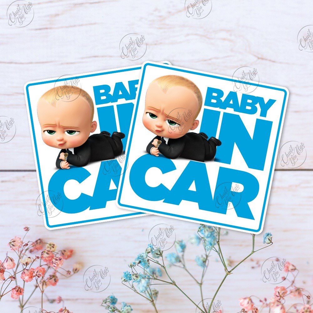 Combo 2 miếng dán BÉ TRAI hình Baby in car 10cm x 10 cm dán xe hơi, Decal nhựa , cáng màng kim tuyết chống nước 100%