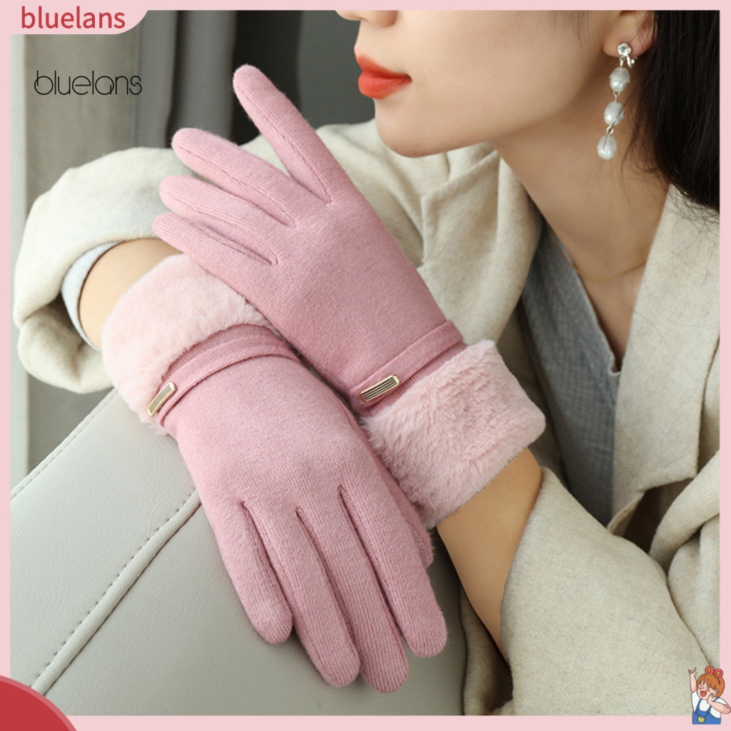 1 Đôi Găng Tay Lông Dày Dặn Màu Trơn Chống Gió Có Thể Chạm Màn Hình Cảm Ứng Dành Cho Nữ