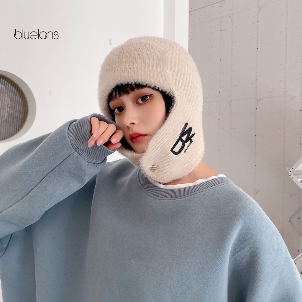 Mũ Bomber Màu Trơn Thêu Chữ Co Giãn Chống Lạnh Thời Trang Thu Đông Cho Nữ