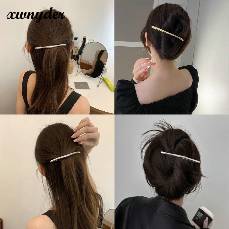 Kẹp Tóc Một Mảnh Bằng Hợp Kim Kẽm Màu Vàng Bạc Phong Cách Hàn Quốc Sang Trọng Hiện Đại Dành Cho Bạn Nữ