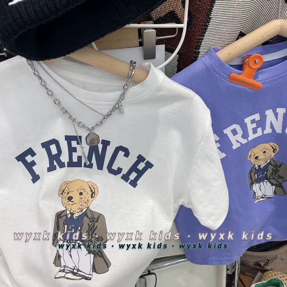 Áo Thun Cotton Tay Ngắn In Hình Gấu Nhỏ Dễ Thương Phong Cách Hàn Quốc Thời Trang Mùa Hè Cho Bé Trai Và Gái