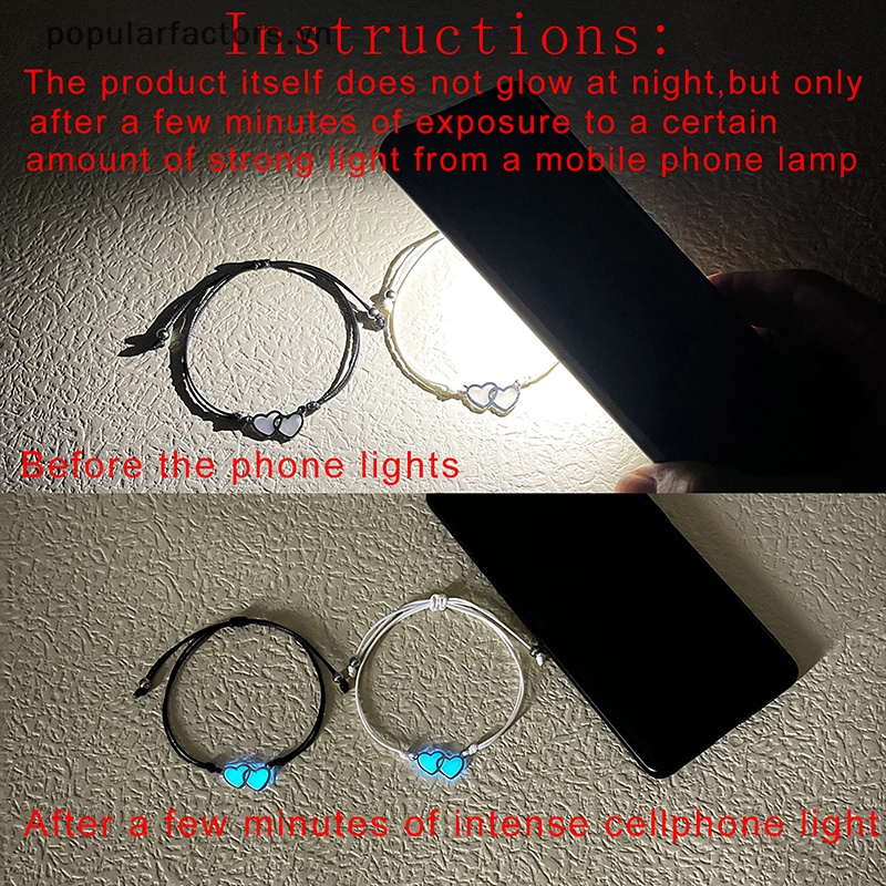 Vòng Tay Dây Bện Mặt Trái Tim Đôi Khắc Chữ Dạ Quang Thời Trang Cho Cặp Đôi