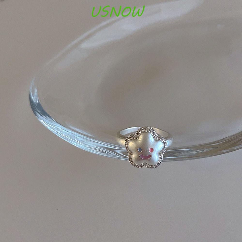 USNOW Nhẫn Hở Mạ Bạc 2K Hình Mặt Cười Độc Đáo Phong Cách Hàn Quốc Cho Nữ