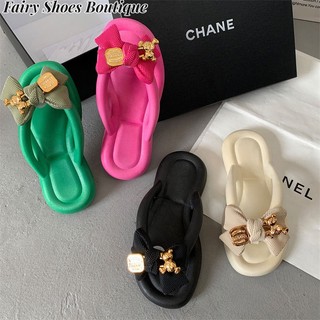 ZHUXIA Dép Xỏ Ngón Đế Bằng Mềm Mại Đính Nơ Màu Kẹo Ngọt Phong Cách Hàn Quốc Dễ Thương Thời Trang Đi Biển Cho Nữ