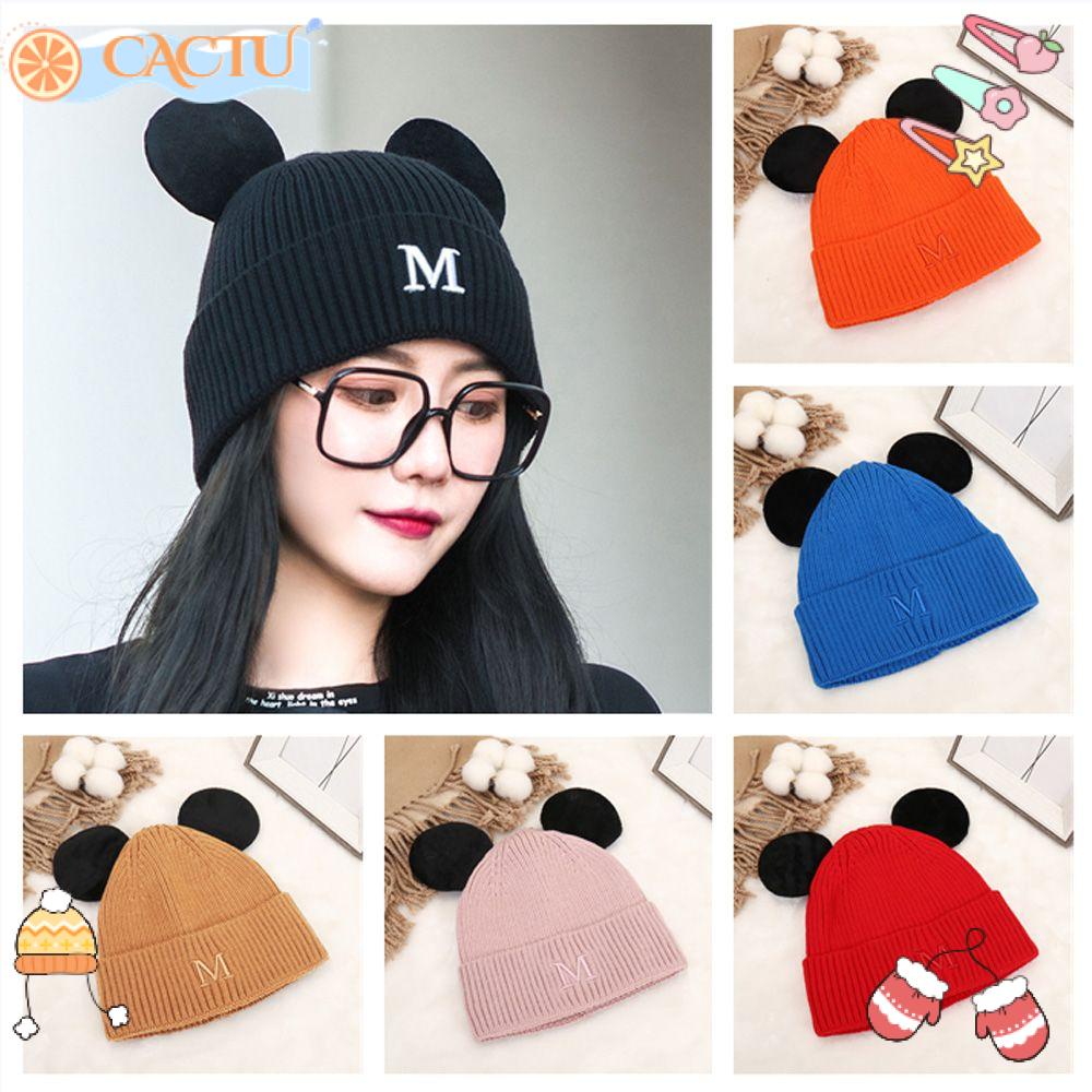 CACTU Nón Tai Bèo Dày Dặn Co Giãn Thêu Họa Tiết Xinh Xắn Thời Trang Cho Nữ