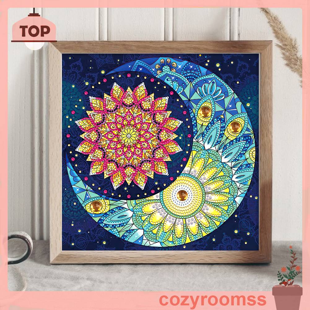 Tranh Đính Đá 5D DIY Họa Tiết Mặt Trời Và Mặt Trăng Để Trang Trí Nhà