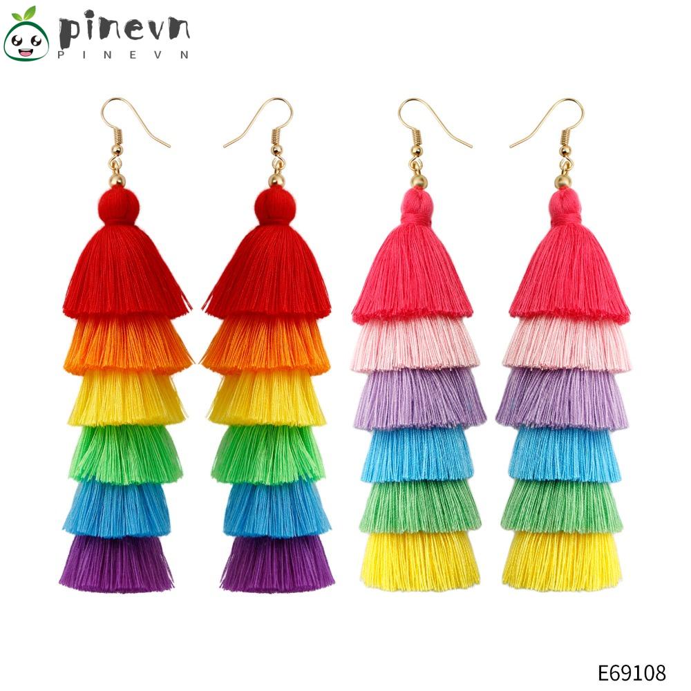 Bông Tai Tua Rua Nhiều Lớp Màu Sắc Phong Cách Bohemian