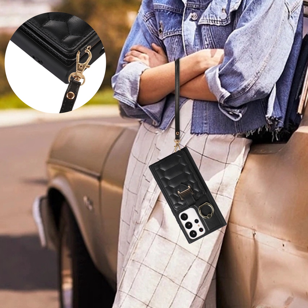 Ốp Điện Thoại Da Kèm Ngăn Đựng Thẻ Và Dây Đeo Chéo Cho Samsung S23 Ultra S22 Plus S21 FE S21 Ultra S20 Plus S23 Plus