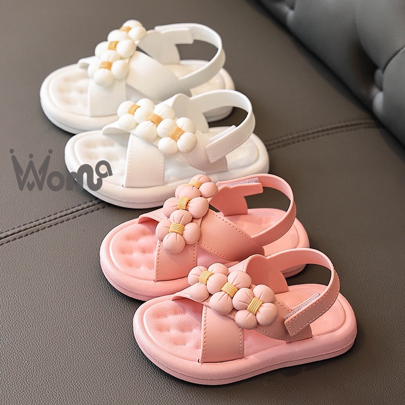 Xăng đan Đế Mềm Chống Trượt Quai Dán Đính Hoa Dễ Thương Dành Cho Bé Gái Đi Biển