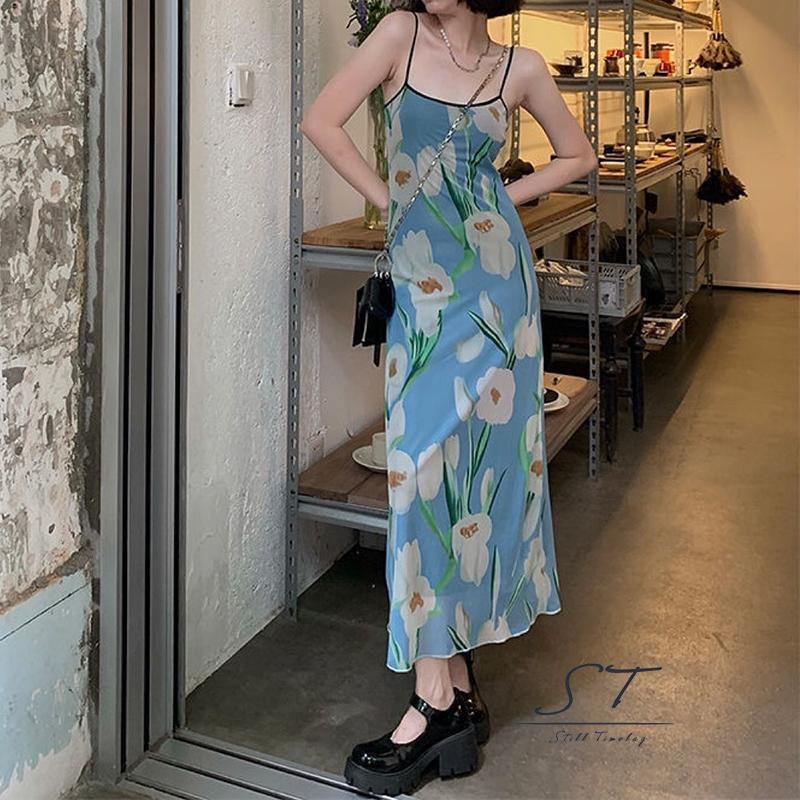 Đầm Hai Dây Dáng Dài Họa Tiết Hoa Thời Trang CY03 Cho Nữ