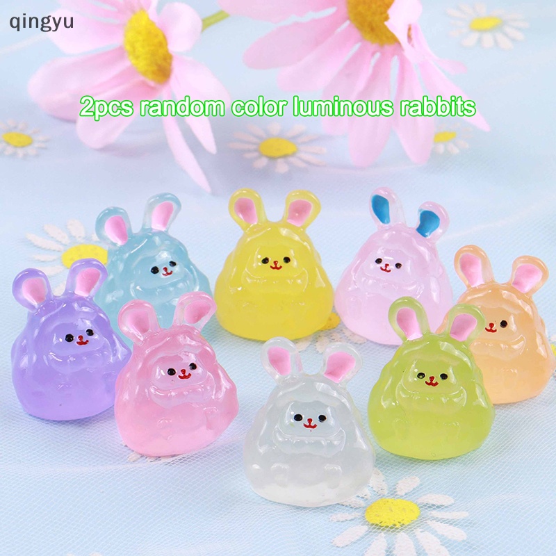 Bộ 2 Tượng Thỏ Hoạt Hình Mini Phát Sáng Trang Trí Tiểu Cảnh