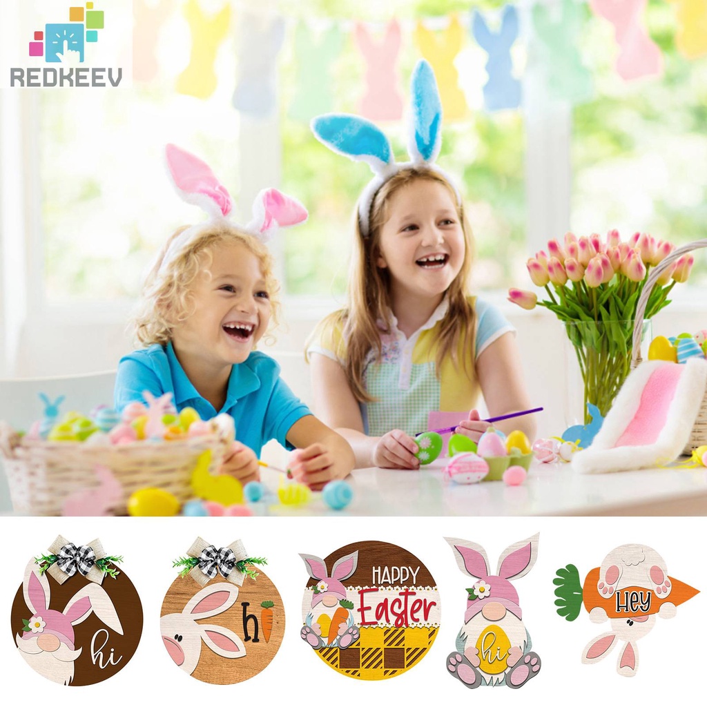 Bảng Gỗ Treo Cửa Hình Thỏ Phục Sinh Trang Trí Tiệc