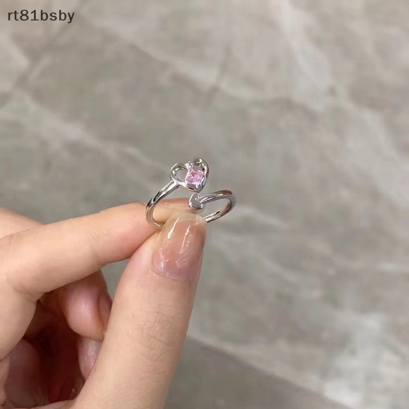 Nhẫn Cặp Hở Đính Đá Pha Lê Hồng Lấp Lánh Phong Cách Vintage