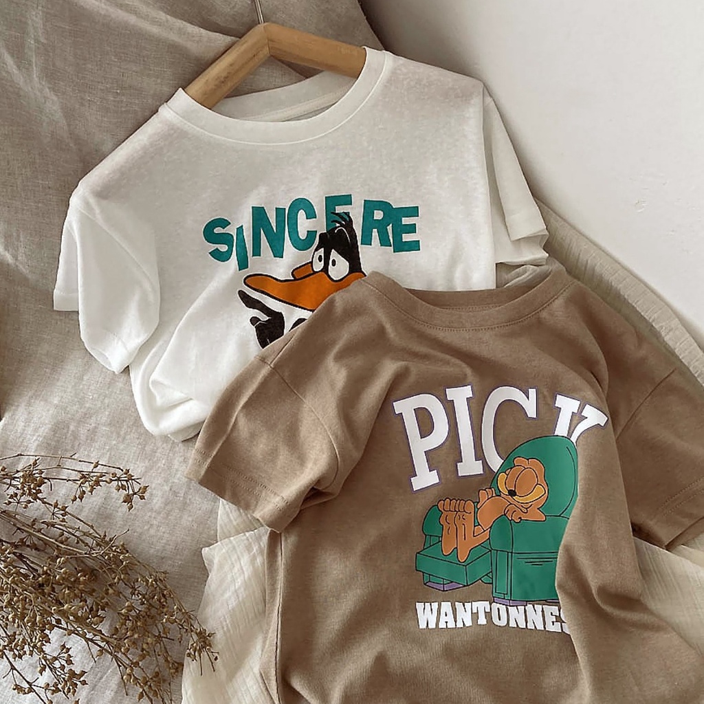 Áo Thun Cotton Tay Ngắn Cổ Tròn Thoải Mái Dễ Phối Đồ Thời Trang Phong Cách Hàn Quốc Cho Bé