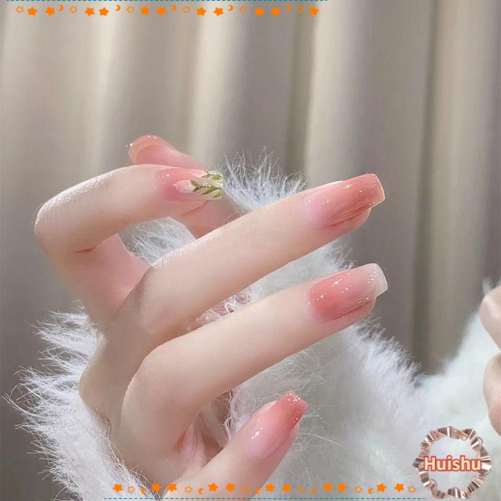 HS Móng Tay Giả Acrylic Màu Hồng Che Phủ Toàn Diện Thời Trang Cho Nữ