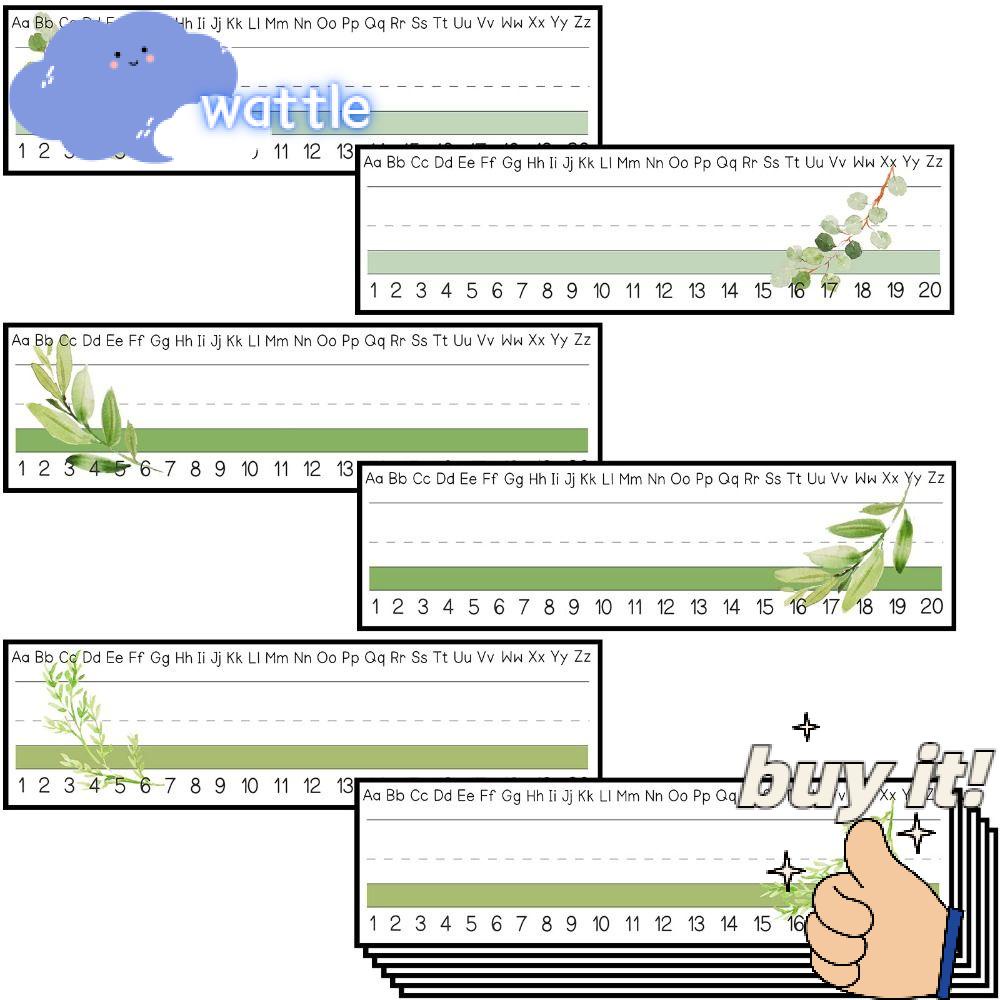 WATTLE Bảng Tên 12 &quot;x 4&quot; Họa Tiết Lá Xanh Truyền Thống