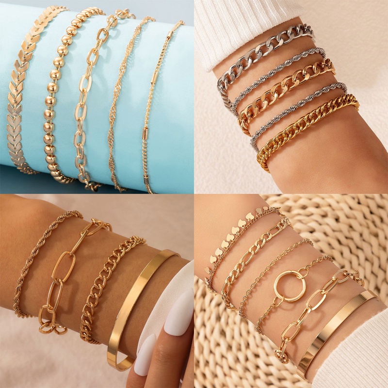 Ygt Set 4 / 5 Vòng Tay Dây Xích Xoắn Bằng Thép Không Gỉ Màu Vàng Kim Làm Quà Tặng Trang Sức Cho Nữ