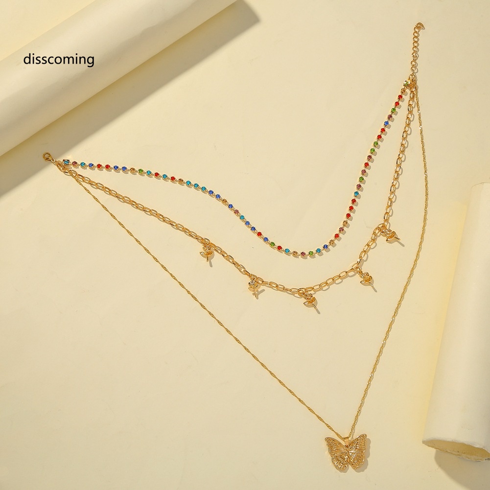 Áo Thun In Hình SL SL SL Thời Trang Năng Động| Vòng cổ Nhiều Lớp Hình Hoa Hồng Và Bướm Đính Kim Cương Nhân Tạo Nhiều Màu Sắc Lãng Mạn Thời Trang Cho Nữ