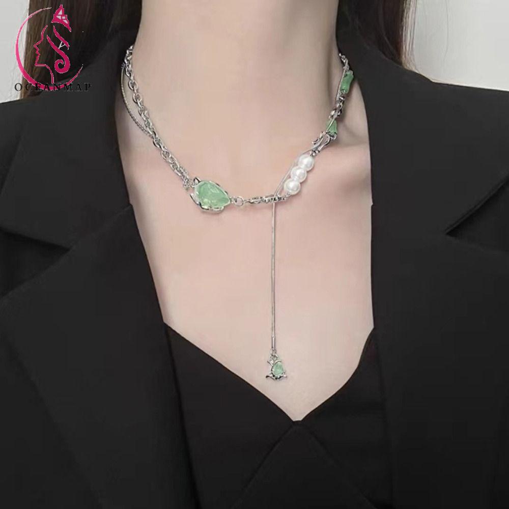 OCEANMAP Vòng Cổ Tua Rua Bằng Hợp Kim Thép Titan Phối Resin Ngọt Ngào Cá Tính Cho Nữ