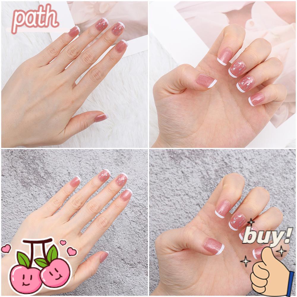 PATH Hộp 24 Móng Tay Giả Ngắn Che Phủ Toàn Diện Kiểu Pháp