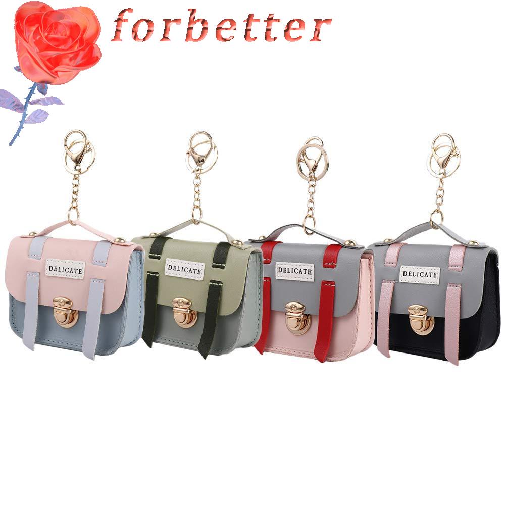FORBETTER Ví Đựng Tiền Xu Mini Bằng Da PU Có Móc Khóa Dễ Thương Cho Bé Gái