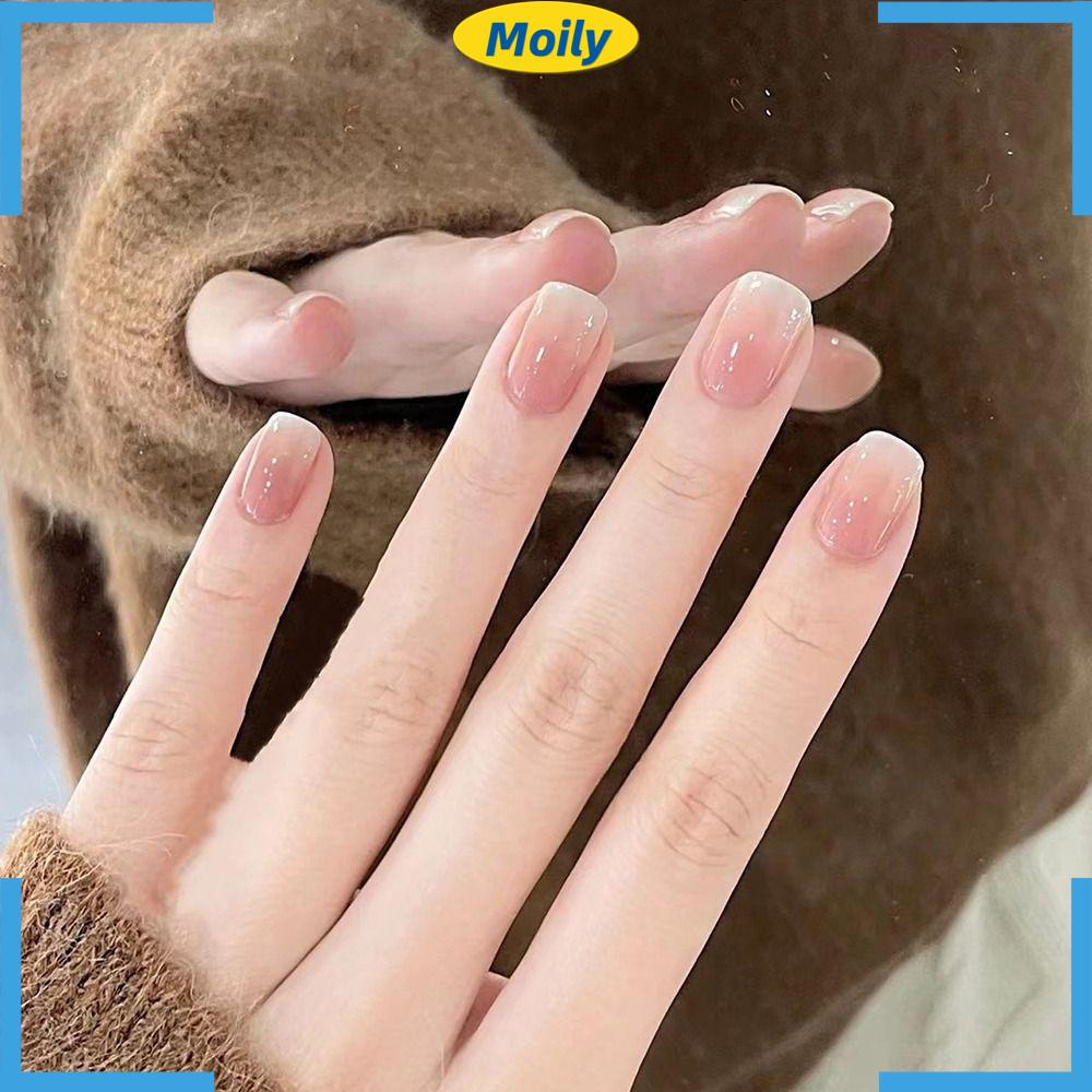 MOILYVN Bộ 24 Móng Tay Giả Ngắn Che Phủ Toàn Diện Màu Gradient Thời Trang Có Thể Tháo Rời Cho Nữ