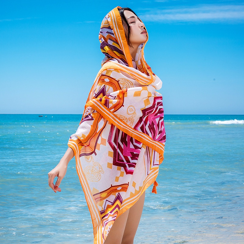 Khăn Choàng Đi Biển Chống Nắng Chất Liệu Cotton Lanh In Họa Tiết Thời Trang