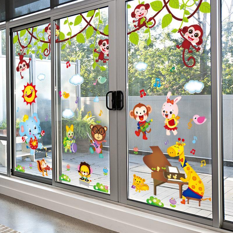Miếng Dán Cửa Kính Hai Mặt Họa Tiết Hoạt Hình Sáng Tạo Trang Trí Nhà Trẻ