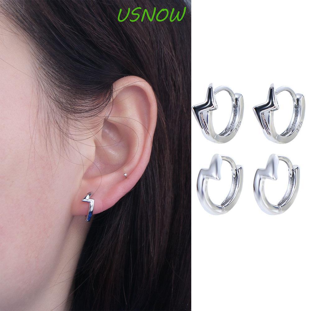 USNOW Khuyên Tai Tròn Mạ Bạc Phong Cách Punk Đường Phố Sáng Tạo Dành Cho Nam Nữ