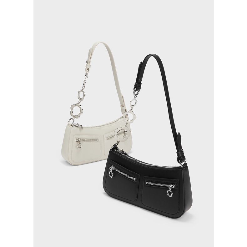 Charles and KEITH CK2-20160126 Túi Đeo Vai Một Bên Vai Có Khóa Kéo Thời Trang Dành Cho Nữ