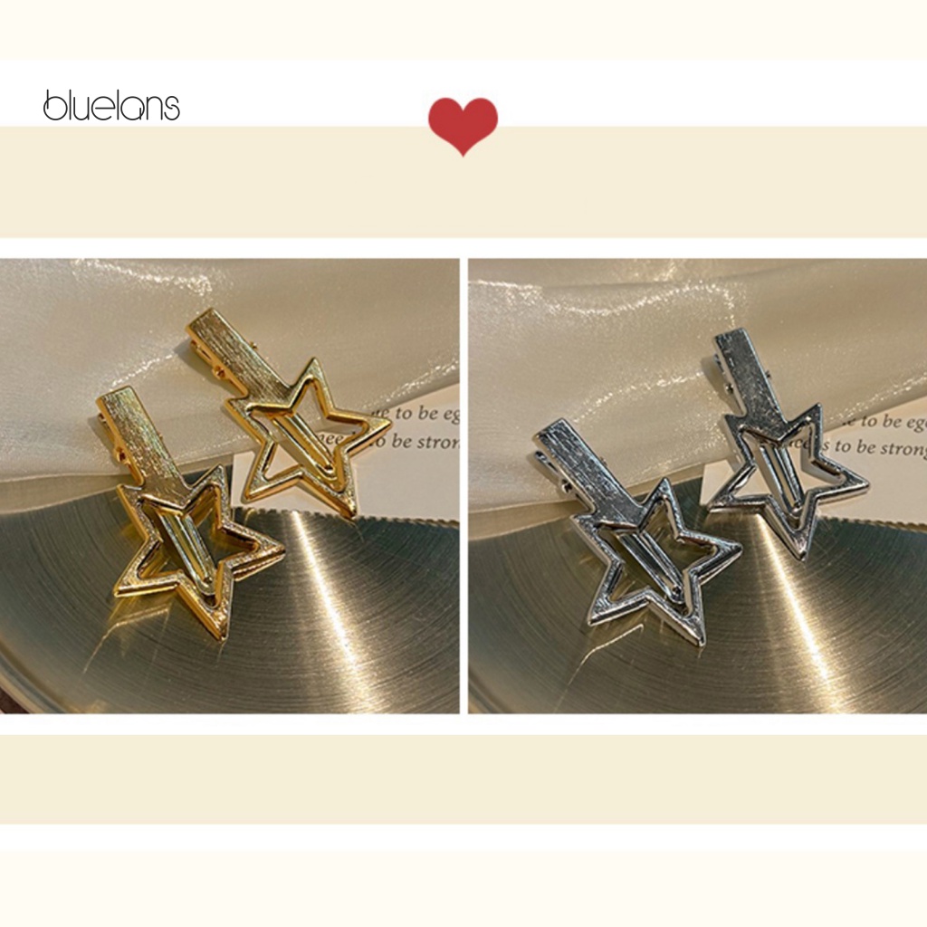1 Cặp Kẹp Tóc Hình Ngôi Sao Bằng Kim Loại Không Gỉ Màu Trơn Chống Trượt Trọng Lượng Nhẹ