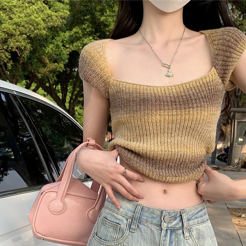 Áo Thun Tay Ngắn Dáng Ôm Trễ Vai Mẫu Mới 2023 Phong Cách Mỹ Cho Nữ