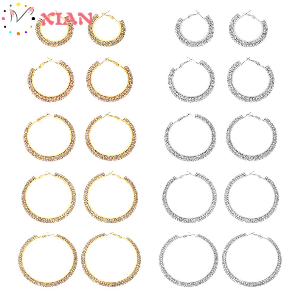 XIANTIN Khuyên Tai Tròn Kép Đính Đá Pha Lê Lấp Lánh