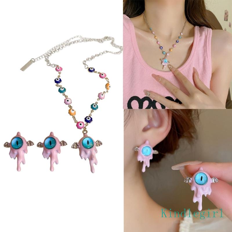 Bộ Vòng cổ + Bông Tai Hình Đôi Mắt Bằng Hợp Kim Cho Nữ