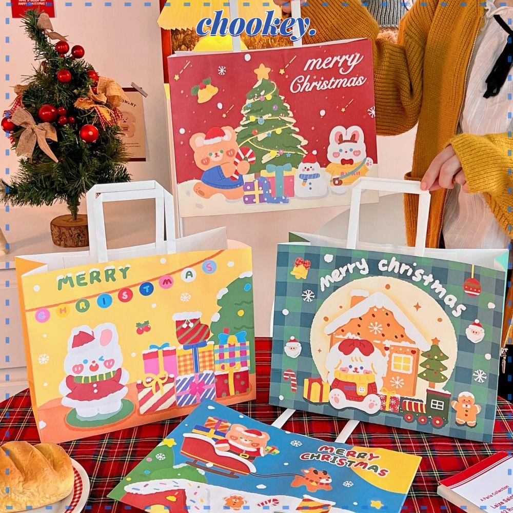 CHOOKEY Set 10 Túi Đựng Bánh Kẹo Có Tay Cầm Trang Trí Giáng Sinh